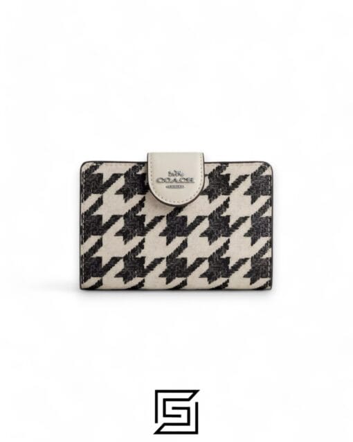 Leather,Wallets,Women Medium Corner Zip Wallet With Houndstooth Print CJ680 Coach