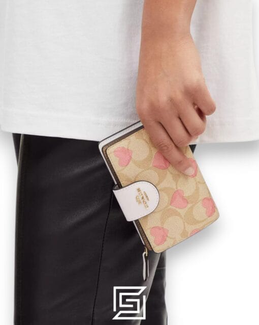 Leather,Wallets,Women Coach Medium Corner Zip Wallet In Signature Canvas With Heart Print CQ146 Coach