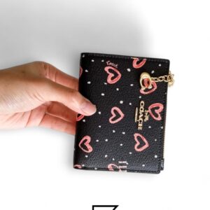 Leather,Wallets,Women COACH Snap Card Case Wallet in Crayon Heart Print F91058 Black Coach