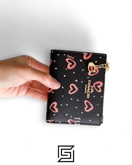 Leather,Wallets,Women COACH Snap Card Case Wallet in Crayon Heart Print F91058 Black Coach