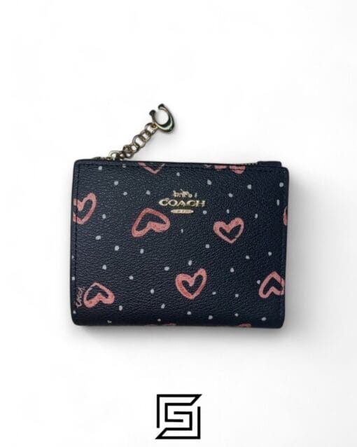 Leather,Wallets,Women COACH Snap Card Case Wallet in Crayon Heart Print F91058 Black Coach