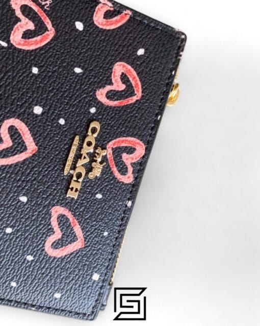 Leather,Wallets,Women COACH Snap Card Case Wallet in Crayon Heart Print F91058 Black Coach