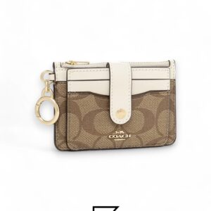 Leather,Wallets,Women Attachment Card Case In Signature Canvas C7398 KHAKI Coach