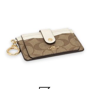 Leather,Wallets,Women Attachment Card Case In Signature Canvas C7398 KHAKI Coach