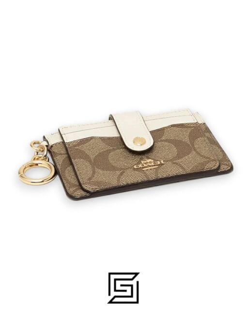 Leather,Wallets,Women Attachment Card Case In Signature Canvas C7398 KHAKI Coach