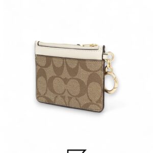 Leather,Wallets,Women Attachment Card Case In Signature Canvas C7398 KHAKI Coach