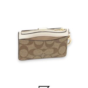 Leather,Wallets,Women Attachment Card Case In Signature Canvas C7398 KHAKI Coach