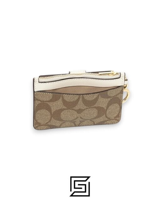 Leather,Wallets,Women Attachment Card Case In Signature Canvas C7398 KHAKI Coach