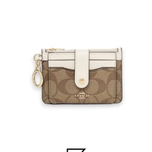 Leather,Wallets,Women Attachment Card Case In Signature Canvas C7398 KHAKI Coach