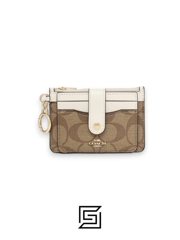 Leather,Wallets,Women Attachment Card Case In Signature Canvas C7398 KHAKI Coach