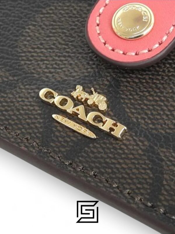 Leather,Wallets,Women Attachment Card Case In Signature Canvas C7398 Pink Coach