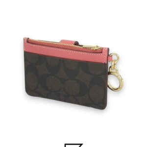 Leather,Wallets,Women Attachment Card Case In Signature Canvas C7398 Pink Coach