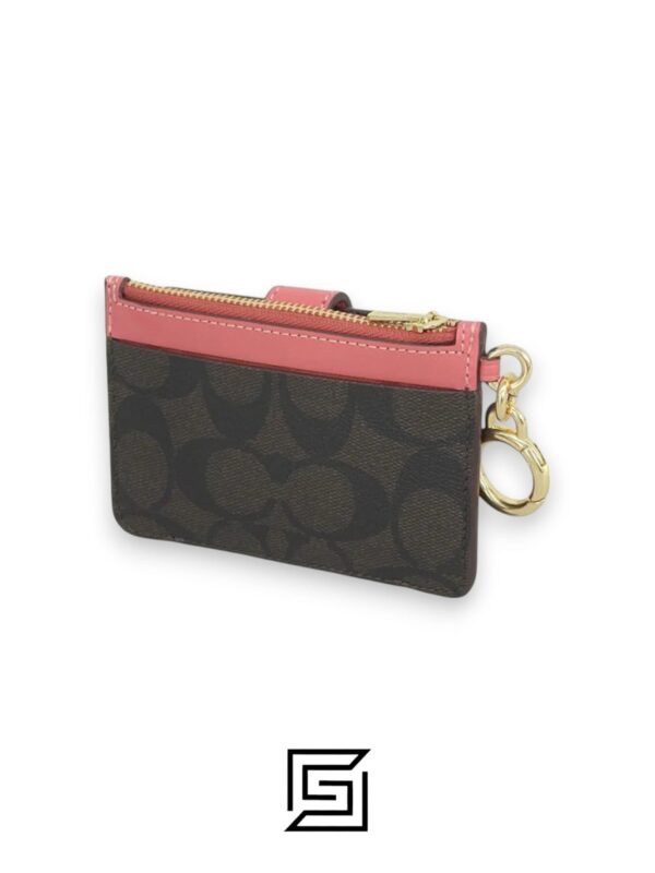 Leather,Wallets,Women Attachment Card Case In Signature Canvas C7398 Pink Coach