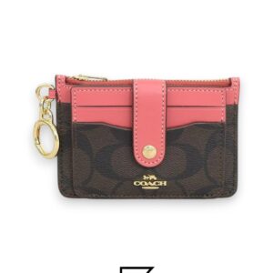 Leather,Wallets,Women Attachment Card Case In Signature Canvas C7398 Pink Coach