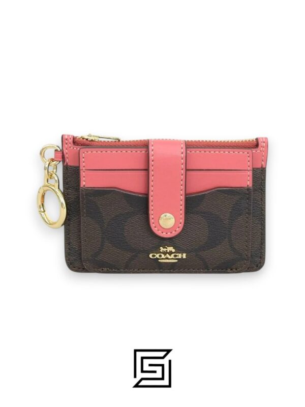 Leather,Wallets,Women Attachment Card Case In Signature Canvas C7398 Pink Coach