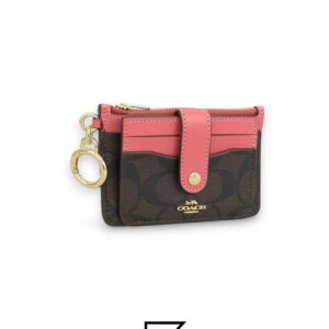 Leather,Wallets,Women Attachment Card Case In Signature Canvas C7398 Pink Coach