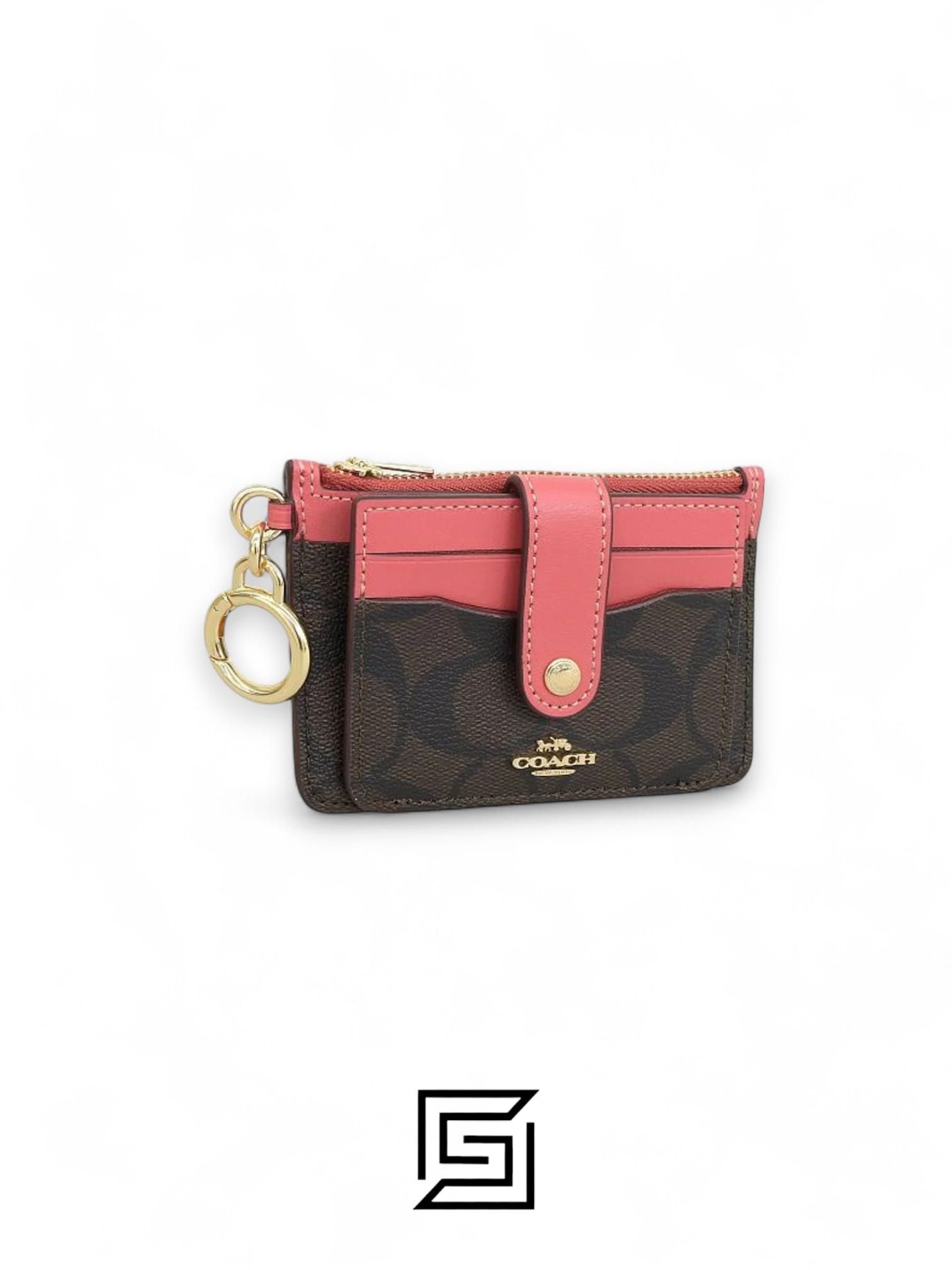 Leather,Wallets,Women Attachment Card Case In Signature Canvas C7398 Pink Coach