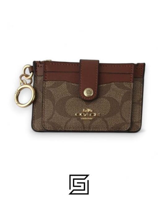 Leather,Wallets,Women Attachment Card Case In Signature Canvas C7398 Brown x Brown Coach