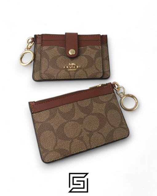 Leather,Wallets,Women Attachment Card Case In Signature Canvas C7398 Brown x Brown Coach
