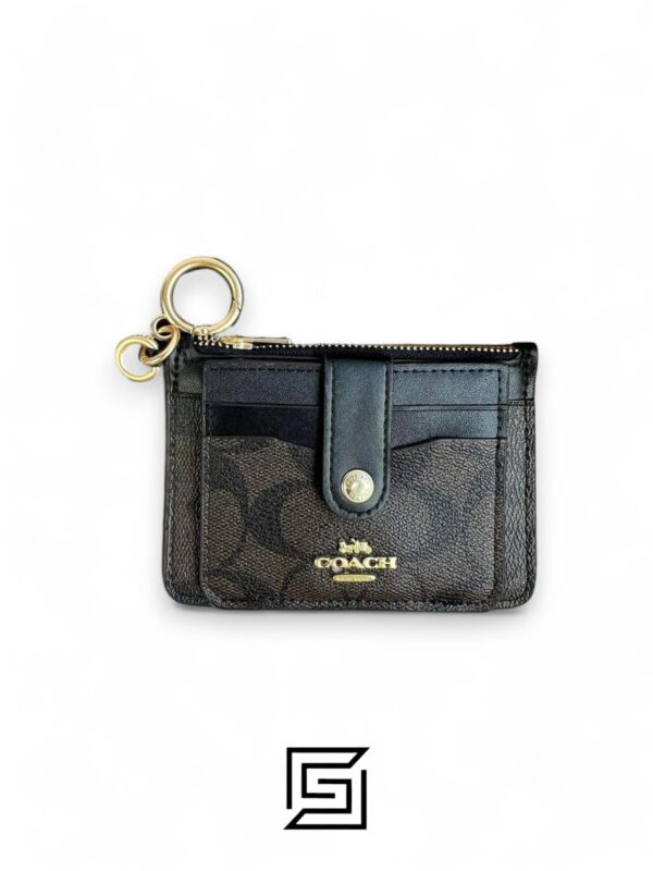 Leather,Wallets,Women Attachment Card Case In Signature Canvas C7398 Brown x Black Coach