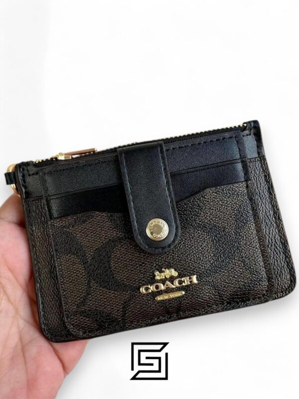 Leather,Wallets,Women Attachment Card Case In Signature Canvas C7398 Brown x Black Coach