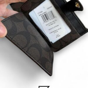 Leather,Wallets,Women Attachment Card Case In Signature Canvas C7398 Brown x Black Coach
