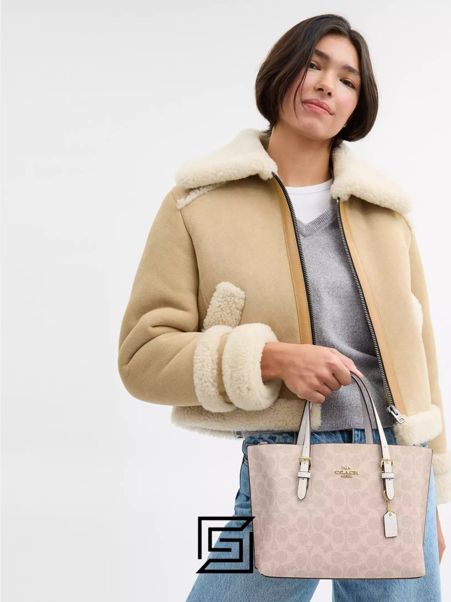 Bags,Leather,Women Mollie Tote Bag 25 In Signature Canvas C4250 Khaki Coach