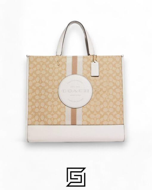 Bags,Leather,Women Dempsey Signature Jacquard Tote with Coach Stripe and Patch Style No. C8448 Big Size Coach