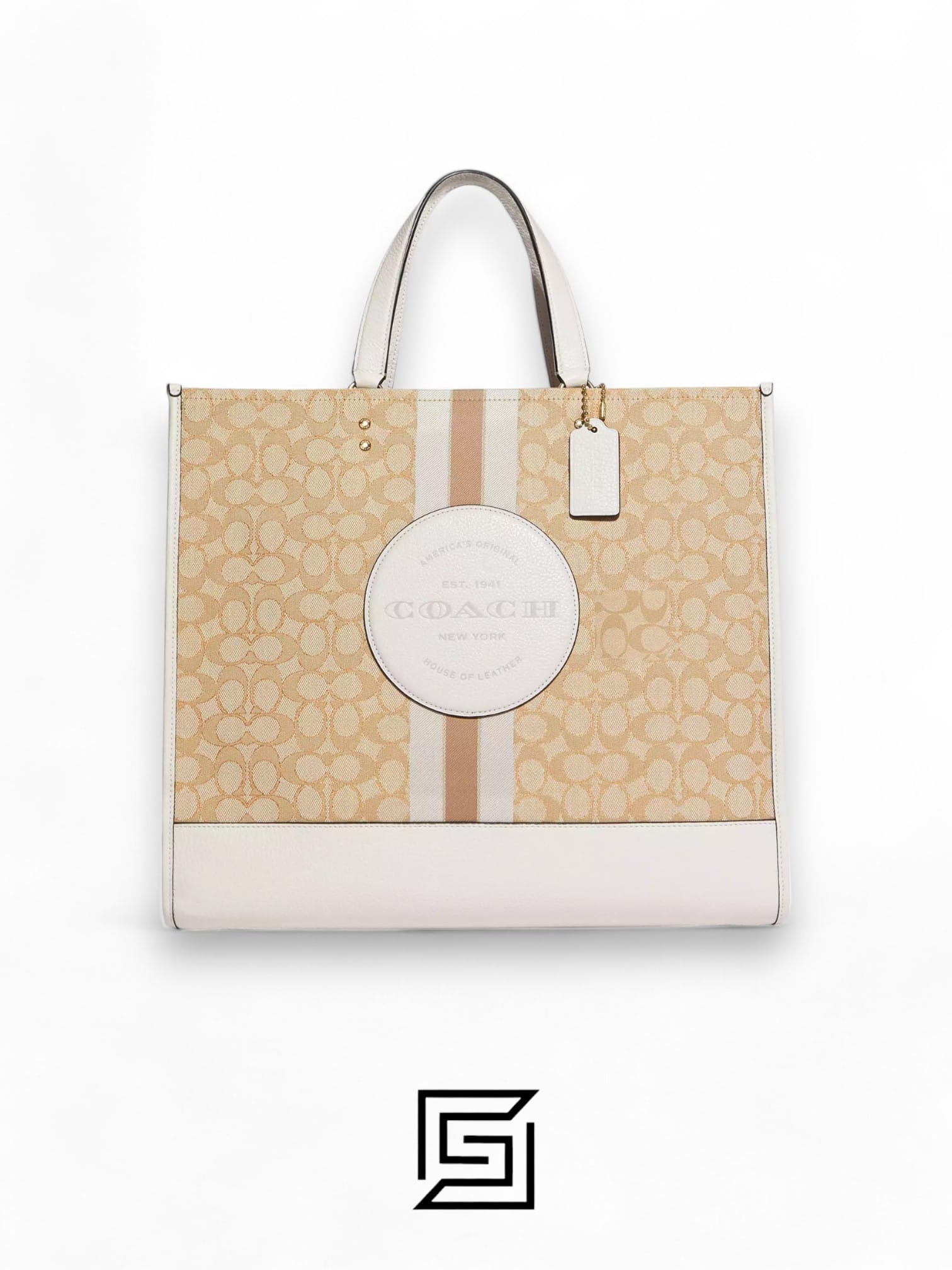 Bags,Leather,Women Dempsey Signature Jacquard Tote with Coach Stripe and Patch Style No. C8448 Big Size Coach