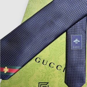 Ties Gucci - Navy Blue Color Engraved With Gucci Bee Signature Line Gucci