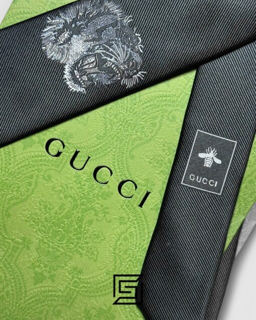 Ties Gucci - Black Color With Black and White Lion Head Gucci