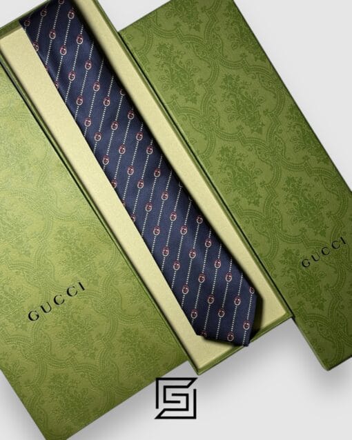 Ties Gucci - Striped Dark Blue With GG Small Pattern Gucci