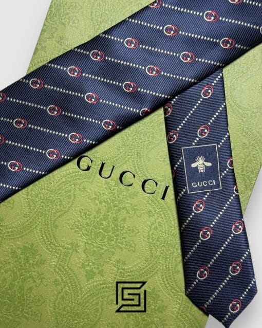 Ties Gucci - Striped Dark Blue With GG Small Pattern Gucci