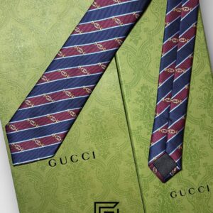 Ties Gucci - Striped Navy Blue - Maroon With GG Pattern Gucci