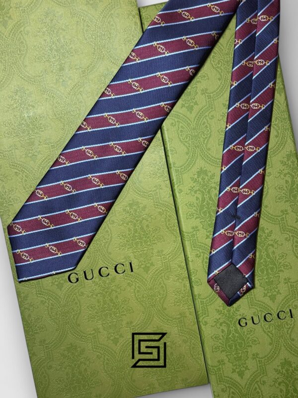 Ties Gucci - Striped Navy Blue - Maroon With GG Pattern Gucci