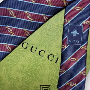 Ties Gucci - Striped Navy Blue - Maroon With GG Pattern Gucci