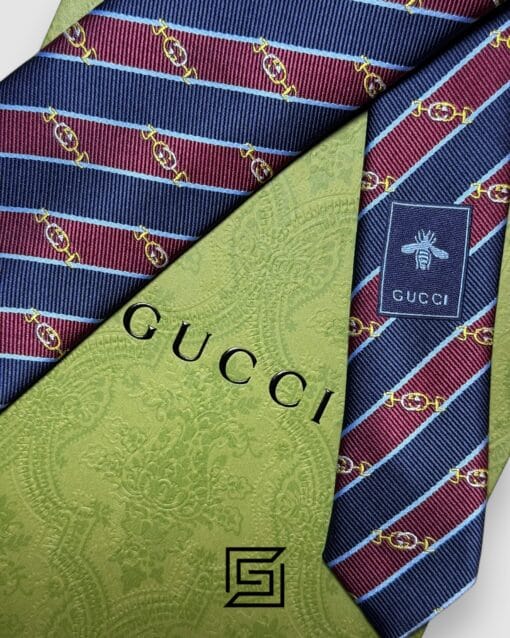 Ties Gucci - Striped Navy Blue - Maroon With GG Pattern Gucci