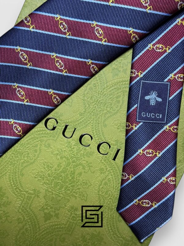 Ties Gucci - Striped Navy Blue - Maroon With GG Pattern Gucci