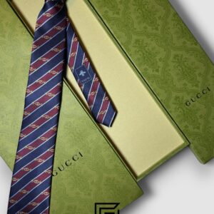 Ties Gucci - Striped Navy Blue - Maroon With GG Pattern Gucci