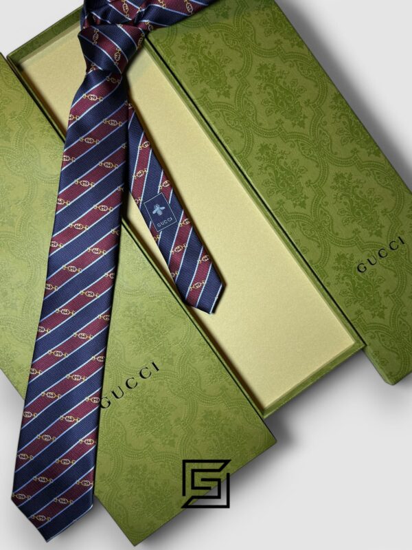 Ties Gucci - Striped Navy Blue - Maroon With GG Pattern Gucci