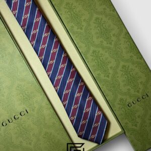 Ties Gucci - Striped Navy Blue - Maroon With GG Pattern Gucci