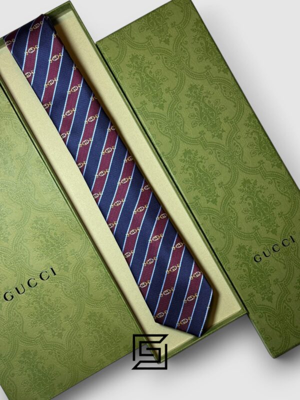 Ties Gucci - Striped Navy Blue - Maroon With GG Pattern Gucci