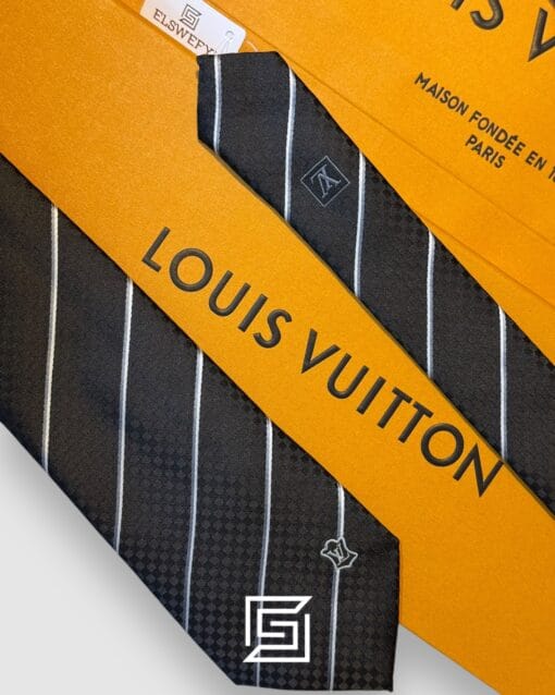 Ties Louis Vuitton - Black - White Striped Italian Style Louis Vuitton