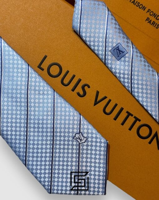 Ties Louis Vuitton -Baby Blue - Blue Striped Italian Style Louis Vuitton