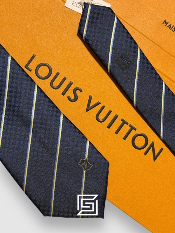 Ties Louis Vuitton - Navy Blue - Yellow Striped Italian Style Louis Vuitton