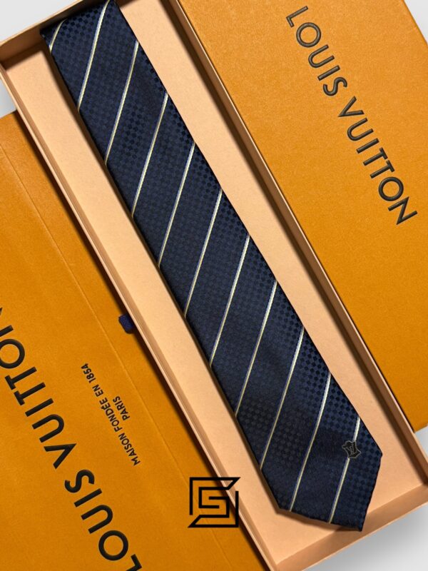 Ties Louis Vuitton - Navy Blue - Yellow Striped Italian Style Louis Vuitton