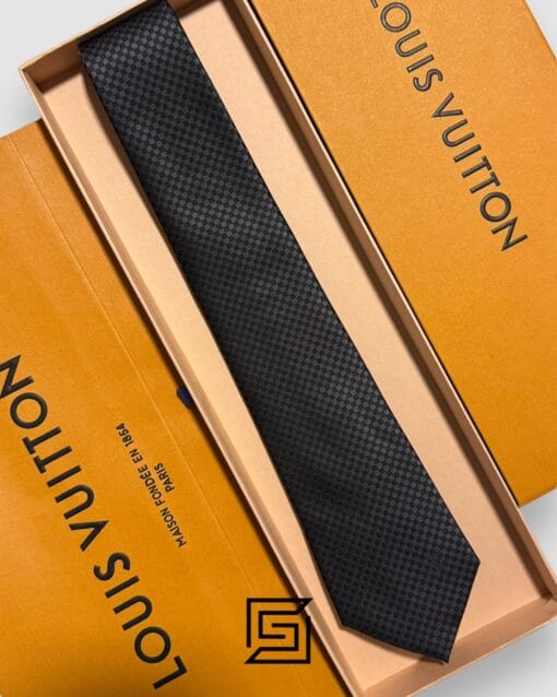 Ties Louis Vuitton - Black Small Squares With Logo Pattern Italian Style Louis Vuitton