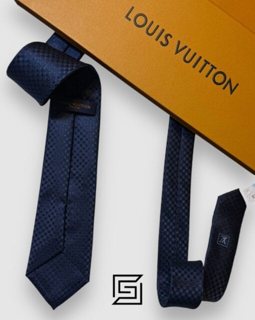 Ties Louis Vuitton - Navy Blue Small Squares With Logo Pattern Italian Style Louis Vuitton