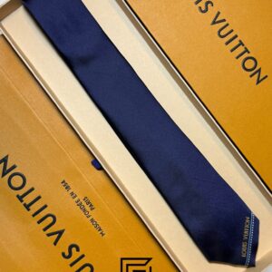 Ties Louis Vuitton - Navy Blue LV Yellow Logo End Of Tie Louis Vuitton