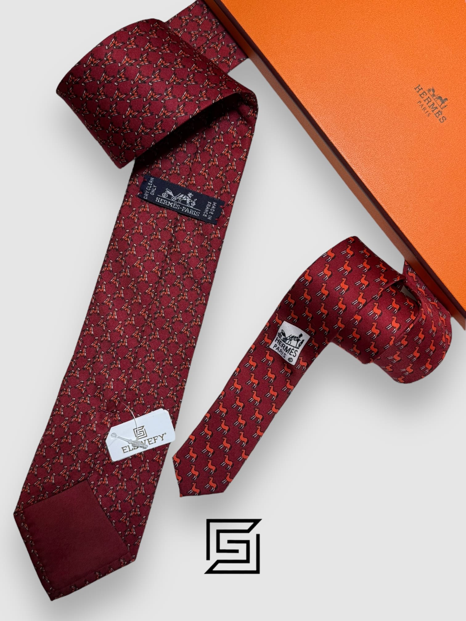 Ties Hermes - Maroon With Horse Pattern Italian Style Hermes